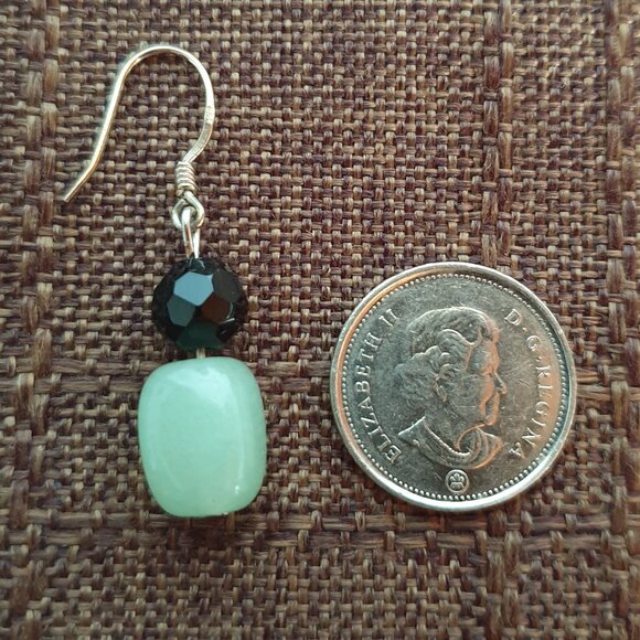 Pretty Vintage 925 Sterling Silver Aventurine & Black Glass Bead Dangle Earrings - Picture 3 of 14